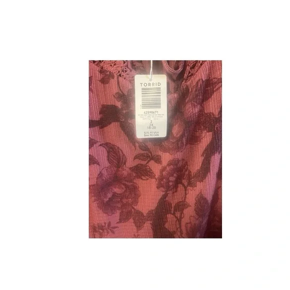 Torrid Textured‎ Jersey V Neck Lace Yoke Swing Tank In Wild Ginger NWT - Picture 4 of 6